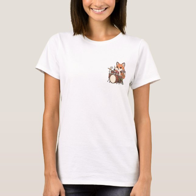 Adorable Fox Drummer Playing Mushroom T-Shirt (Front)