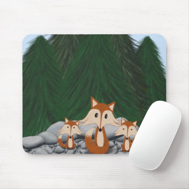 Adorable Fox Family Mouse Pad (With Mouse)