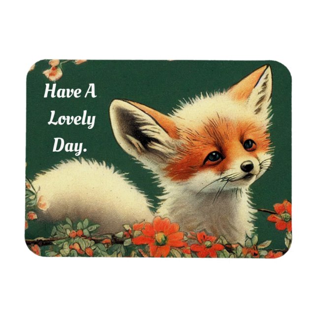 Adorable Fox In Flowers Flexible Magnet (Horizontal)