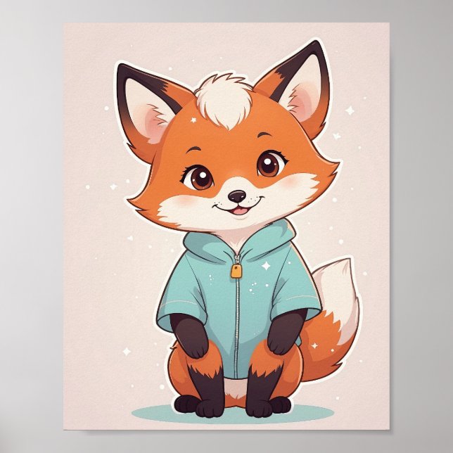 Adorable Fox in Hoodie - Cute Nursery Wall Art (Front)
