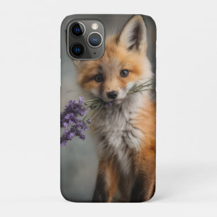 Adorable Fox Kit Holding Lavender Flowers Case-Mate iPhone Case