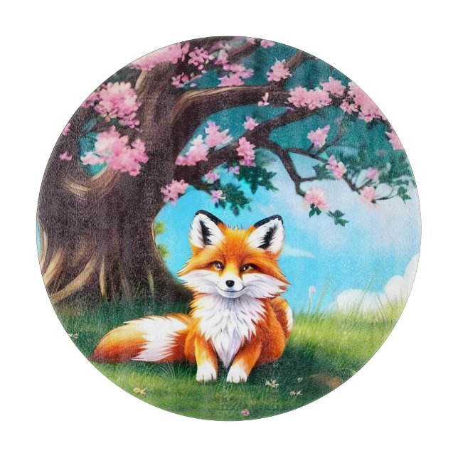 Adorable Fox Sitting Under Tree-68563 Cutting Board (Front)