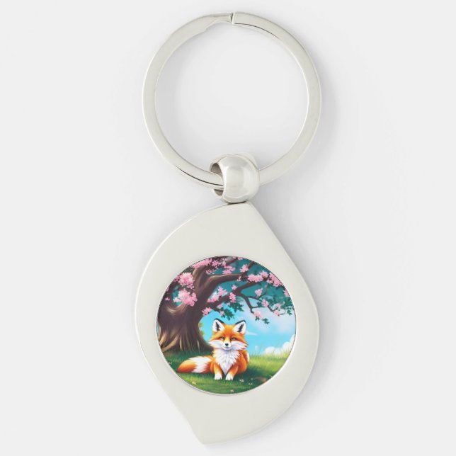 Adorable Fox Sitting Under Tree-68563 Key Ring (Front)