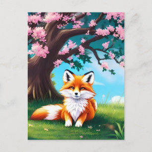 Adorable Fox Sitting Under Tree-68563 Postcard