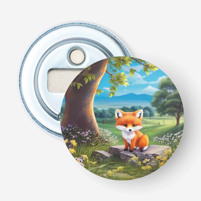 Adorable Fox Sitting Under Tree Bottle Opener (Front)