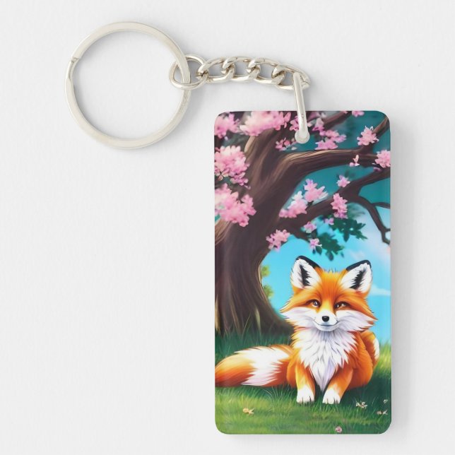 Adorable Fox Sitting Under Tree Key Ring (Front)
