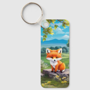 Adorable Fox Sitting Under Tree Key Ring