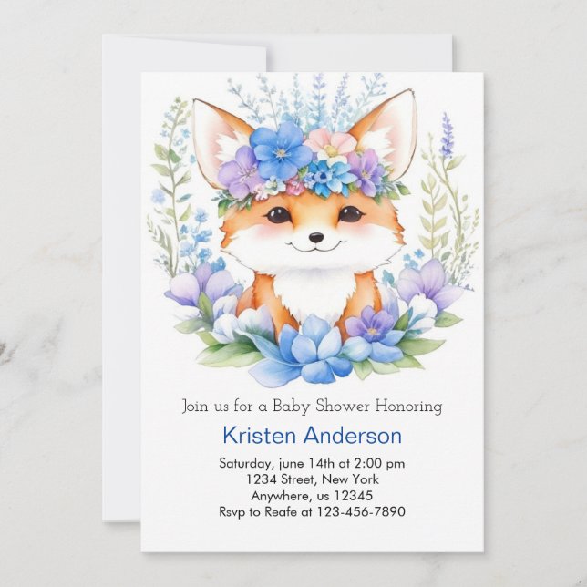 Adorable Fox Whimsical Boy Baby Shower Invitation (Front)