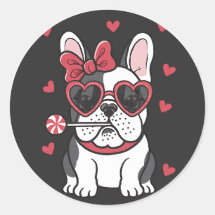 Adorable French Bulldog Enjoy Lollipop Valentine Classic Round Sticker