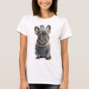 Adorable French Bulldog in Cosy Winter Knitwear T-Shirt