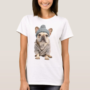 Adorable French Bulldog in Knitted Winter Outfit T-Shirt