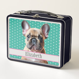 Adorable French Bulldog Puppy Teal Kid's Animal Metal Lunch Box