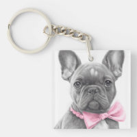 Adorable french bulldog puppy with a pink bow