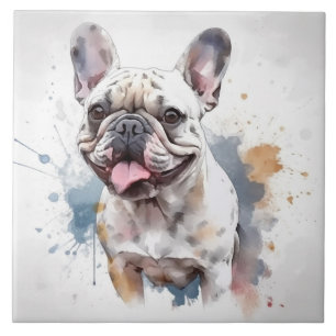Adorable French Bulldog Watercolor Portrait Tile