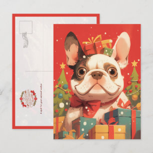Adorable French Bulldog with Christmas Gifts Postcard