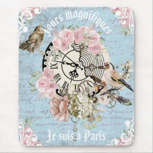 Adorable frenchy vintage artwork Ephemera Floral Mouse Pad