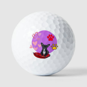 Adorable frienchie puppy with hearts  golf balls