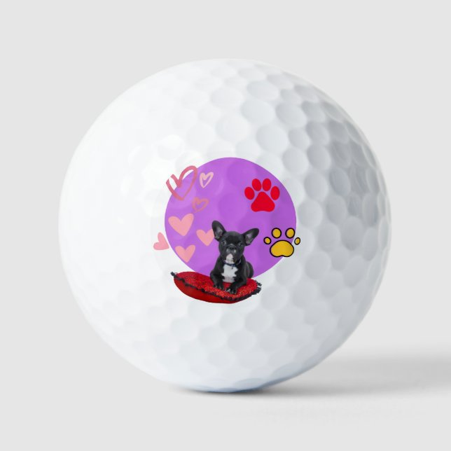 Adorable frienchie puppy with hearts  golf balls (Front)