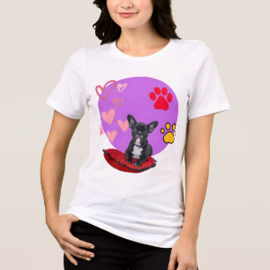 Adorable frienchie puppy with hearts  Tri-Blend shirt