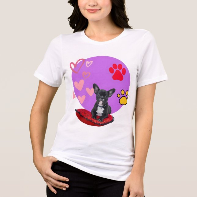 Adorable frienchie puppy with hearts  Tri-Blend shirt (Front)