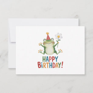 Adorable Frog Birthday Design with Daisy and Party Thank You Card