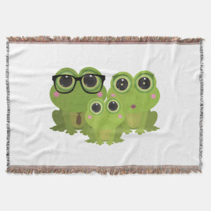 Adorable Frog Family – Dad, Mom & Baby Frog Throw Blanket