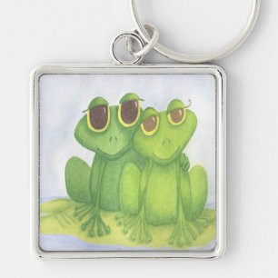 Adorable Frog Lovers Illustration Key Ring