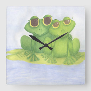 Adorable Frog Lovers Illustration Square Wall Clock
