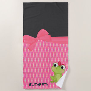 Adorable Frog,Polka Dots-Personalised Beach Towel