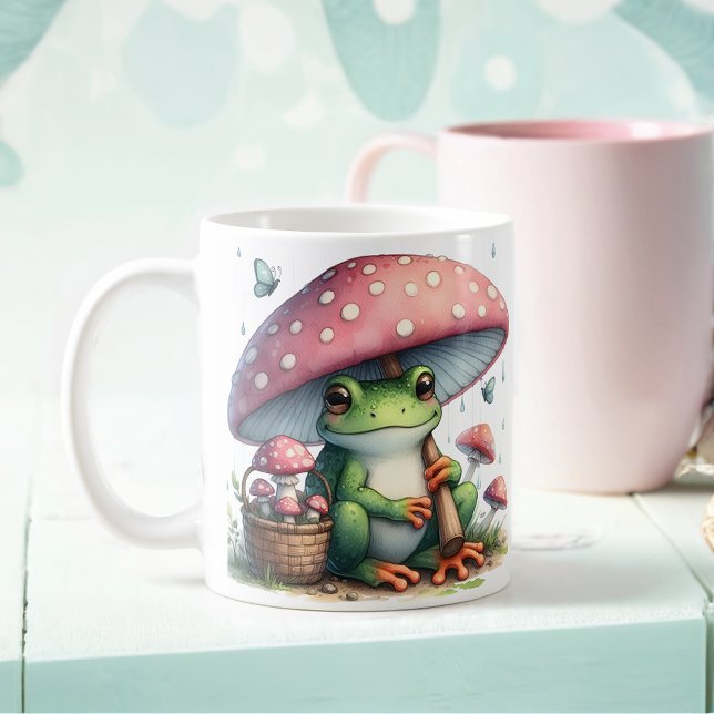 Adorable Frog Under Mushroom Umbrella Coffee Mug (Creator Uploaded)