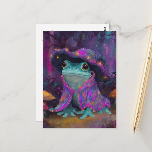 Adorable Frog Wizard Postcard (Front/Back In Situ)