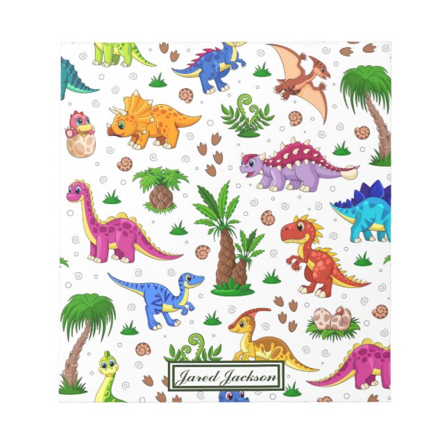 Adorable Fun Colourful Seamless Pattern Dinosaur  Notepad (Front)