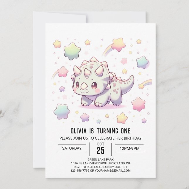 Adorable Fun Dinosaur 1st Birthday Invitation (Front)