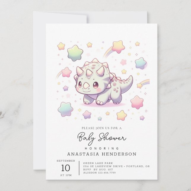 Adorable Fun Dinosaur Baby Shower Invitation (Front)