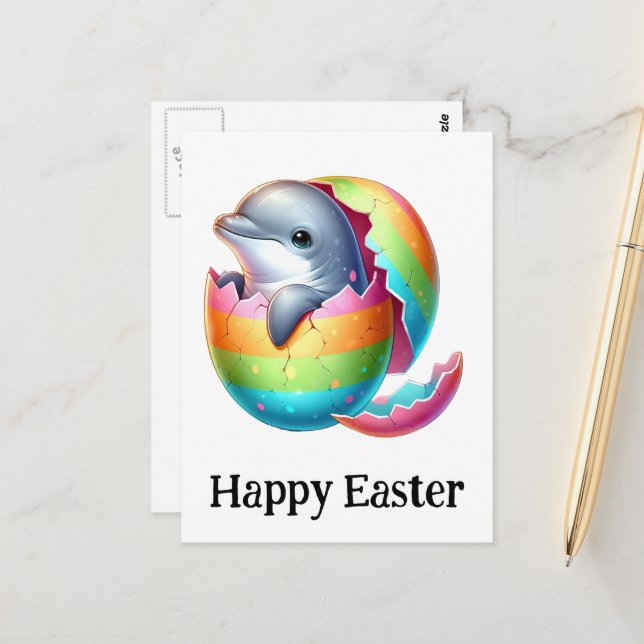 Adorable Funny Cute Easter Baby Doliphin Postcard (Front/Back In Situ)
