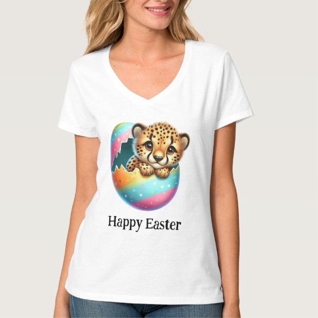Adorable Funny Cute Easter Cheetah Cub T-Shirt (Front)