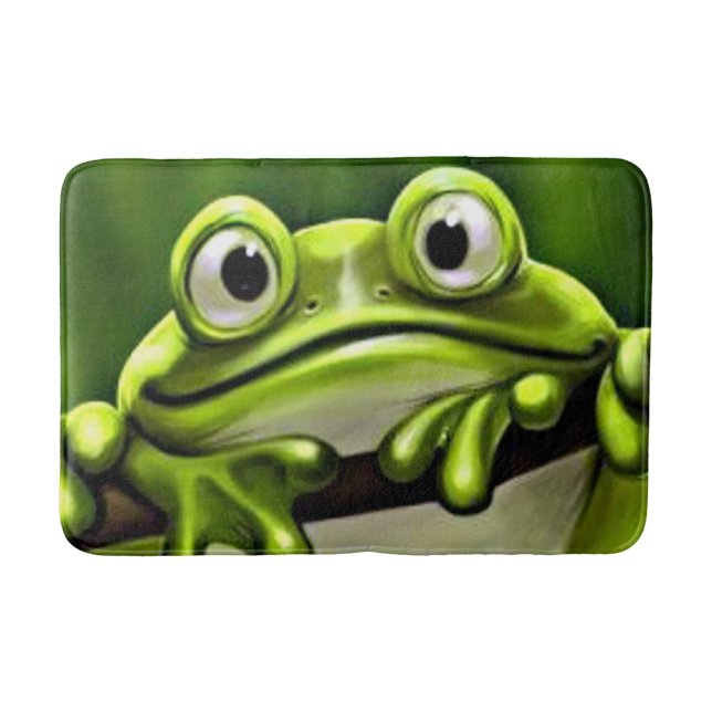 Adorable Funny Cute Green Frog In Tree Cartoon Art Bath Mat (Front)
