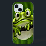 Adorable Funny Cute Smiling Green Frog In Tree iPhone 15 Case<br><div class="desc">Cute image of a bright green coloured forest frog smiling at you from a tree. Cool and fun design for the lover of cartoon style,  flora and fauna,  jungle nature and amphibians.</div>