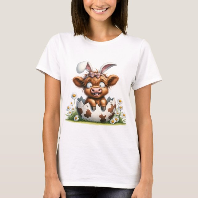 Adorable Funny Easter Cartoon Baby Cow T-Shirt (Front)