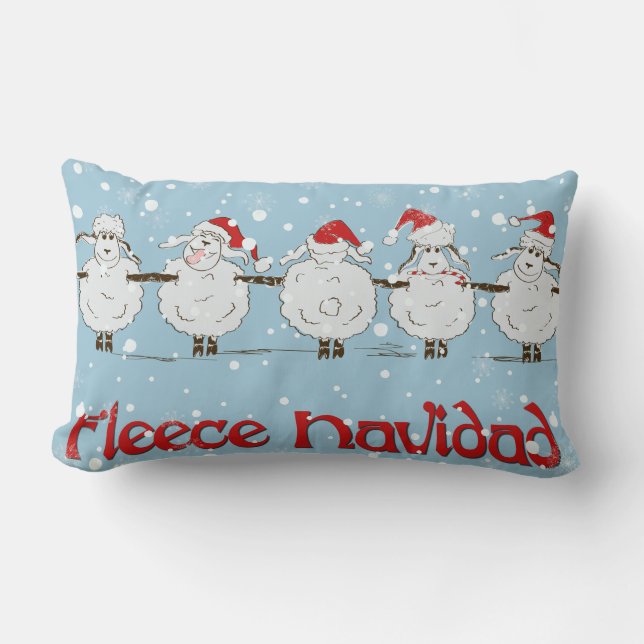 Adorable FUNNY Fleece Navidad Christmas Sheep Lumbar Cushion (Front)