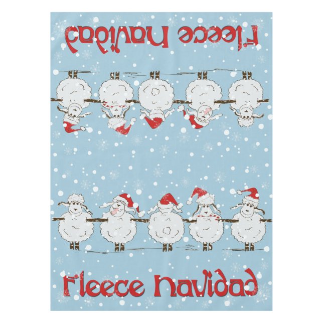 Adorable FUNNY Fleece Navidad Christmas Sheep Tablecloth (Front)