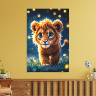 Adorable furry lion cub with sparkling eyes canvas print