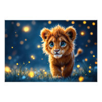 Adorable furry lion cub with sparkling eyes