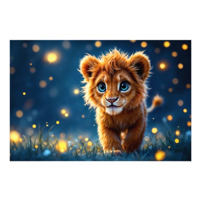 Adorable furry lion cub with sparkling eyes photo print (Front)
