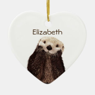 Adorable Furry Otter drawing Ceramic Tree Decoration