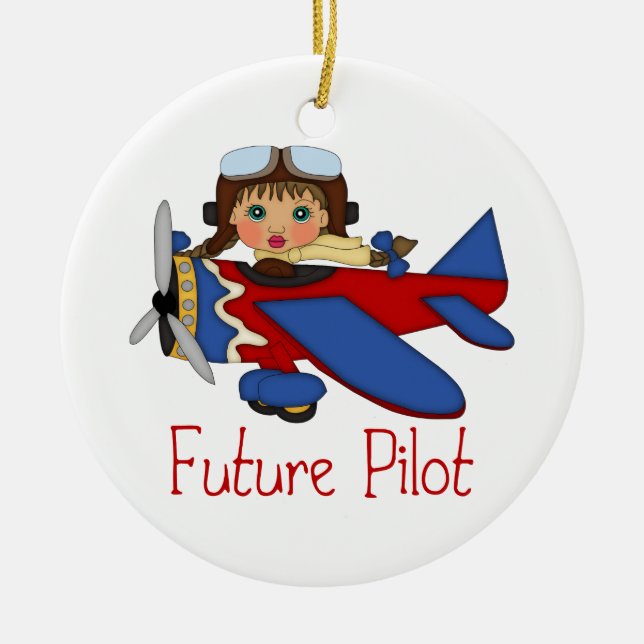Adorable Future Pilot, Helicopter Pilot  - GIRLS Ceramic Tree Decoration (Front)