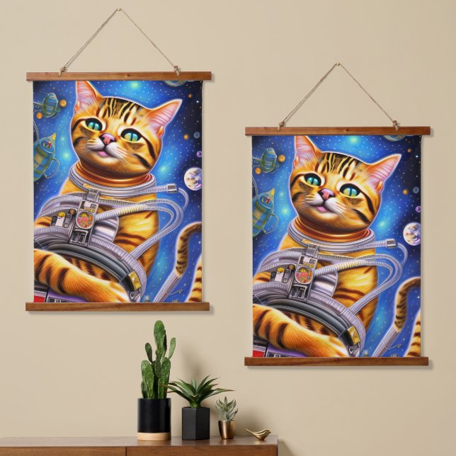 Adorable Futuristic Astronaut Cat Hanging Tapestry (Asymmetrical)