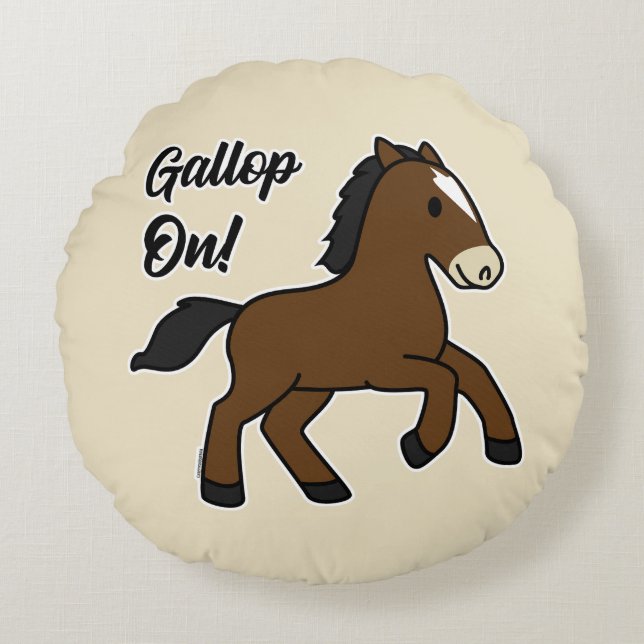 Adorable Gallop On! Happy Foal Kawaii Horse Design Round Cushion (Front)