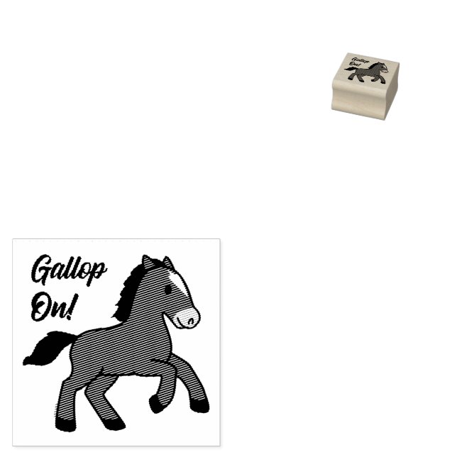 Adorable Gallop On! Happy Foal Kawaii Horse Design Rubber Stamp (Stamped)