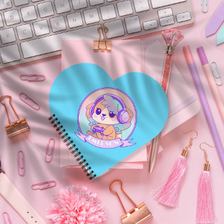 Adorable GamerGirl Kawaii Dog &Headphone Baby Blue Notebook